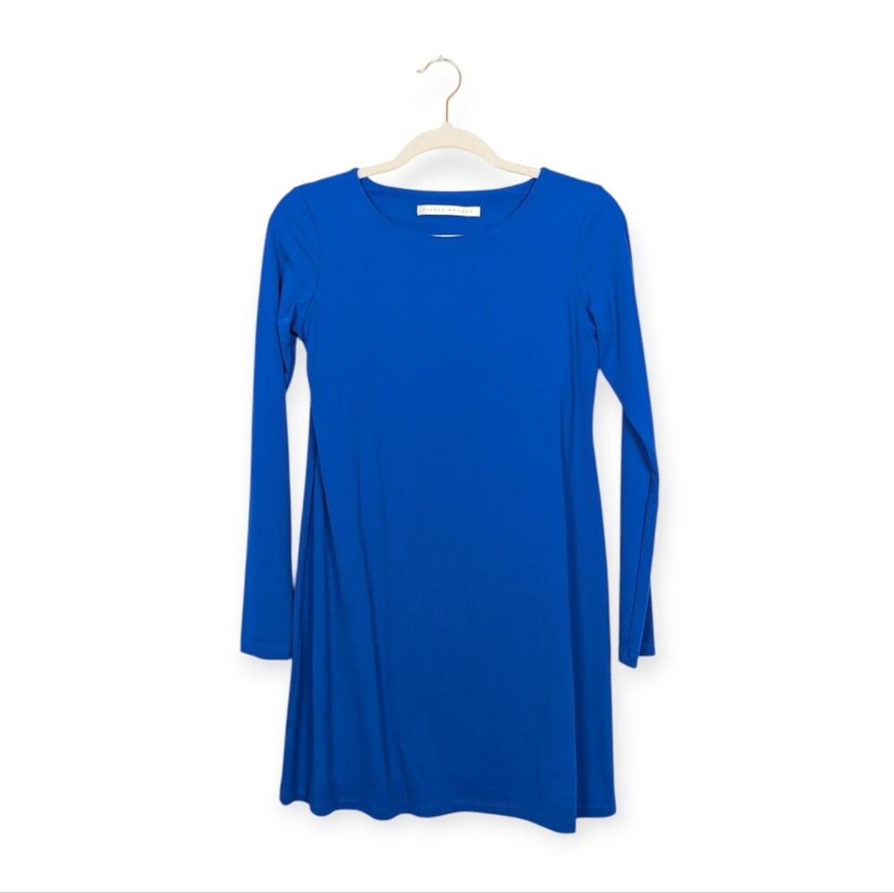 Susana Monaco A-Line Dress S Blue Stretch Long Sleeve Minimalist Casual